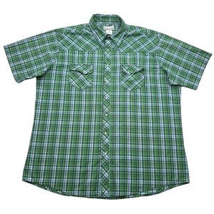 Wrangler Wrancher Shirt Mens Size‎ 2XT  Pearl Snap Short Sleeve Double Pockets